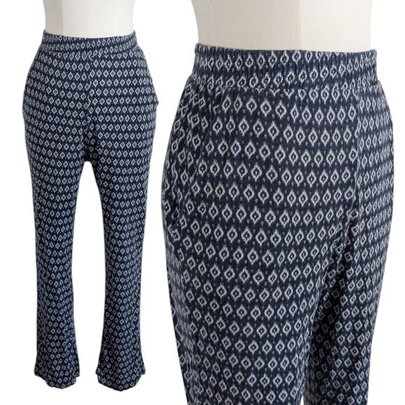 H&M Blue White Geometric Ikat-Inspired High Waist Casual Pants Women’s Small - Picture 1 of 9